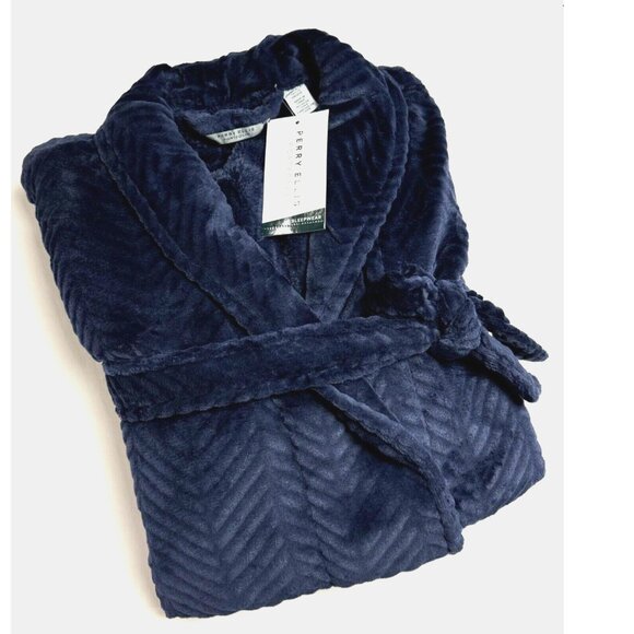 Perry Ellis Portfolio Men's Herringbone Textured Fleece Plush Robe Sleepwear OS - Picture 2 of 5